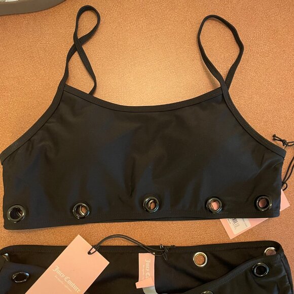 JUICY COUTURE 2PC SWIM SUIT CAMI TOP & HIGH WAISTED BOTTOMS STRAPS SIZE M NWT - Picture 6 of 7